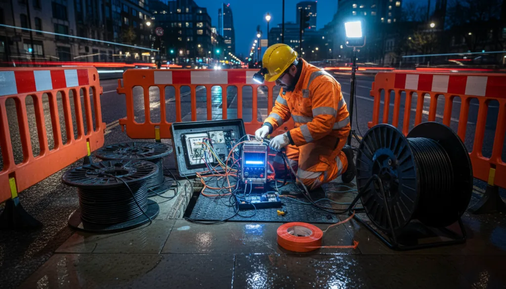 Engineer carrying out a fibre repair
